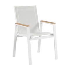 White Mesh Fabric Outdoor Patio Dining Armchair Set Of 2 With Contemporary Style