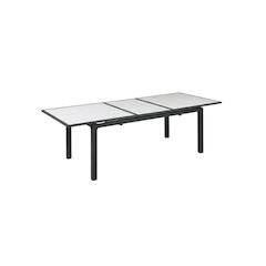 White Wood Look Patio Dining Table With Aluminum Frame And Adjustable Width