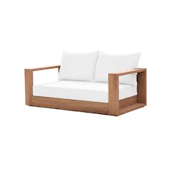 White Fabric Outdoor Loveseat With Cushioned Seating And Tumbu Finish