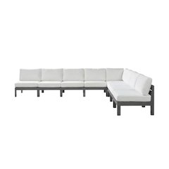 White Fabric Outdoor Modular Sectional, Contemporary Style, Cushioned Seat
