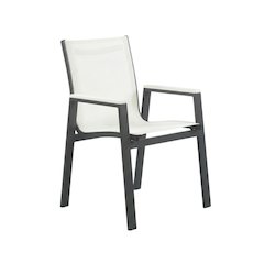 Outdoor Patio Dining Armchairs Set Of 2 In White Mesh Fabric, Contemporary Style