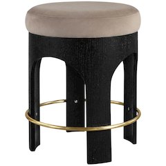 Velvet Backless Counter Stool, Round Seat, 3-Leg Base, Taupe