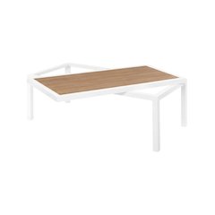 Brown Wood Look Accent Outdoor Patio Aluminum Coffee Table, Contemporary