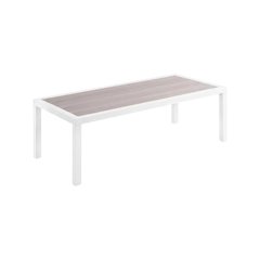 Gray Wood Look Outdoor Coffee Table With Aluminum Frame And Contemporary Design