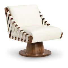 Millwin Cream Vegan Leather Swivel Accent Chair