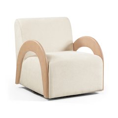 Neria Cream Chenille Fabric Upholstered Swivel Accent Chair