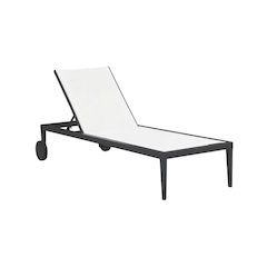 White Mesh Fabric Outdoor Lounge Chaise With Modern Design And Cushioned Seat