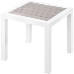 Gray Wood Look Outdoor Patio End Table With Aluminum Frame