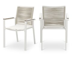 Maldives Beige Rope Fabric Outdoor Patio Dining Arm Chair, Set of 2