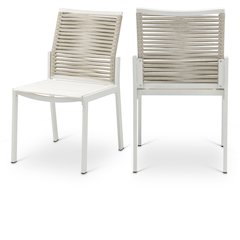 Maldives Beige Rope Fabric Outdoor Patio Dining Side Chair, Set of 2