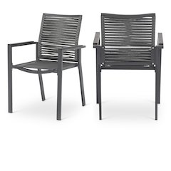 Maldives Grey Rope Fabric Outdoor Patio Dining Arm Chair, Set of 2