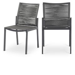 Maldives Grey Rope Fabric Outdoor Patio Dining Side Chair, Set of 2