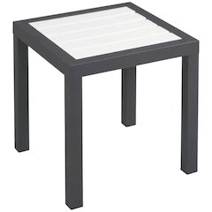 White Wood-Look Accent Paneling Outdoor Patio Aluminum End Table, Contemporary