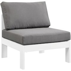 Gray Outdoor Patio Armless Aluminum Chair With Cushioned Seat