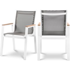 Nizuc Grey Mesh Water Resistant Fabric Outdoor Patio Dining Arm Chair, Set of 2