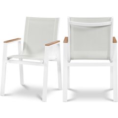 Nizuc White Mesh Water Resistant Fabric Outdoor Patio Dining Arm Chair, Set of 2