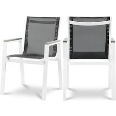 Nizuc Black Mesh Water Resistant Fabric Outdoor Patio Dining Arm Chair, Set of 2
