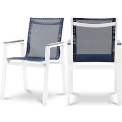Nizuc Navy Mesh Water Resistant Fabric Outdoor Patio Dining Arm Chair, Set of 2