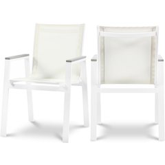 Nizuc White Mesh Water Resistant Fabric Outdoor Patio Dining Arm Chair, Set of 2