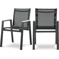 Nizuc Black Mesh Water Resistant Fabric Outdoor Patio Dining Arm Chair, Set of 2