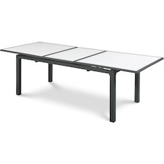 Nizuc White Wood Look Accent Paneling Outdoor Patio Aluminum Dining Table
