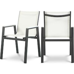 Nizuc White Mesh Water Resistant Fabric Outdoor Patio Dining Arm Chair, Set of 2