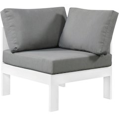 Gray Fabric Outdoor Corner Chair With Aluminum Frame And Contemporary Style