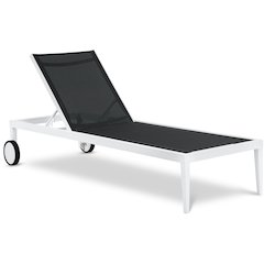 Nizuc Black Mesh Water Resistant Fabric Outdoor Patio Chaise Lounge Chair