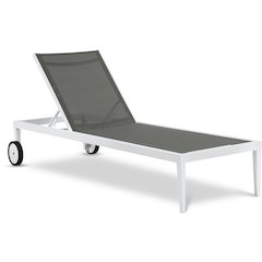 Nizuc Grey Mesh Water Resistant Fabric Outdoor Patio Chaise Lounge Chair