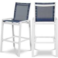 Nizuc Navy Mesh Water Resistant Fabric Outdoor Patio Barstool, Set of 2