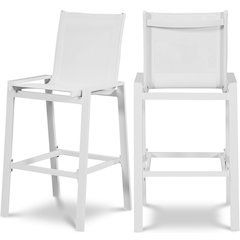 Nizuc White Mesh Water Resistant Fabric Outdoor Patio Barstool, Set of 2