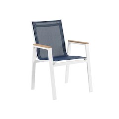 Navy Mesh Fabric Outdoor Dining Arm Chairs Set Of 2 With Cushioned Seats