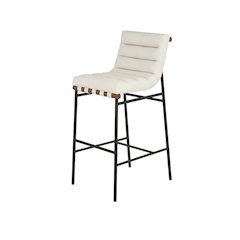 Vegan Leather Bar Stool, Iron Frame, Contemporary, Cream Vegan Leather
