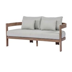 Gray Fabric Upholstered Outdoor Patio Loveseat with Cushions, Contemporary Style