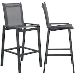 Contemporary Grey Outdoor Patio Barstool Set Of 2 With Cushioned Seats