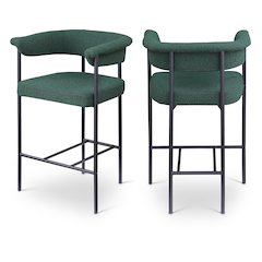 Malin Green Boucle Fabric Counter Stool, Set of 2