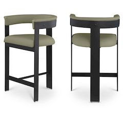 Romeo Olive Green Vegan Leather Counter Stool, Set of 2