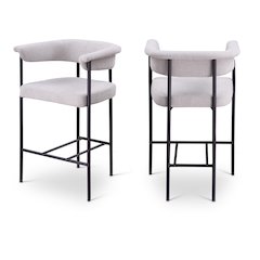 Malin Grey Linen Textured Fabric Counter Stool, Set of 2