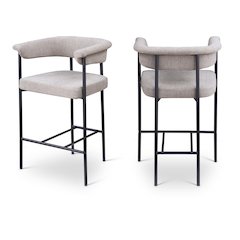 Malin Taupe Linen Textured Fabric Counter Stool, Set of 2