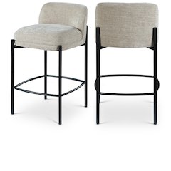 Burton Beige Chenille Fabric Stool, Set of 2
