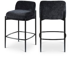 Burton Black Chenille Fabric Stool, Set of 2