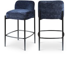 Burton Navy Chenille Fabric Stool, Set of 2