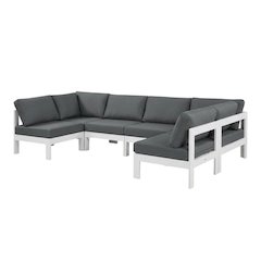 Gray Fabric Outdoor Patio Modular Sectional With Contemporary Style