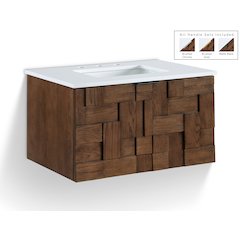 Leonardo 30" Brown Engineered Stone And Solid Wood Wall Mounted Bathroom Vanity