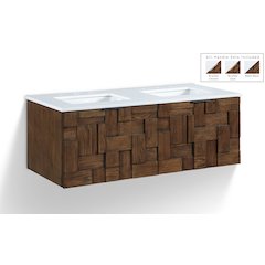 Leonardo 48" Brown Engineered Stone And Solid Wood Wall Mounted Bathroom Vanity