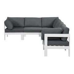 Gray Fabric Outdoor Patio Modular Sectional, Contemporary Design, Cushioned
