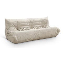 Relax 77.75" Cream Vegan Leather Upholstered Sofa