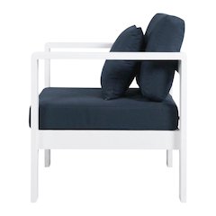 Navy Fabric Outdoor Armchair With Aluminum Frame And Contemporary Style