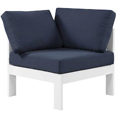 Navy Fabric Outdoor Corner Chair With Aluminum Frame And Contemporary Style