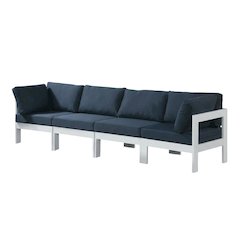 Navy Fabric Outdoor Patio Modular Sofa, Contemporary Style, Comfortable Back